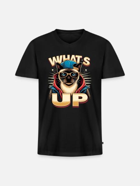 Siamese Cat Whats Up Design - Men's Premium Organic T-shirt with V-neck - black