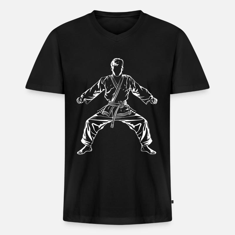 Karate Junge Zeichnung - Männer Premium Bio T-Shirt mit V-Ausschnitt - Schwarz