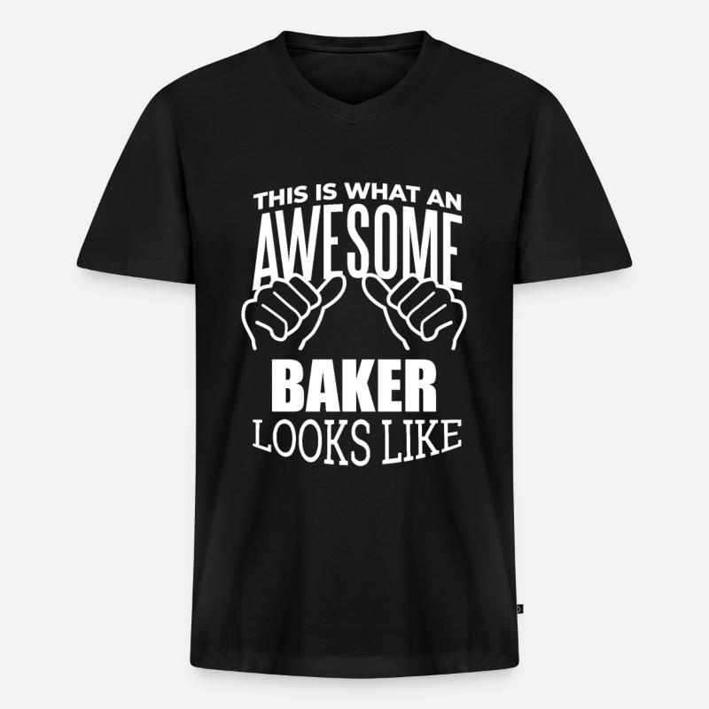 Bäcker - Männer Premium Bio T-Shirt mit V-Ausschnitt - Schwarz