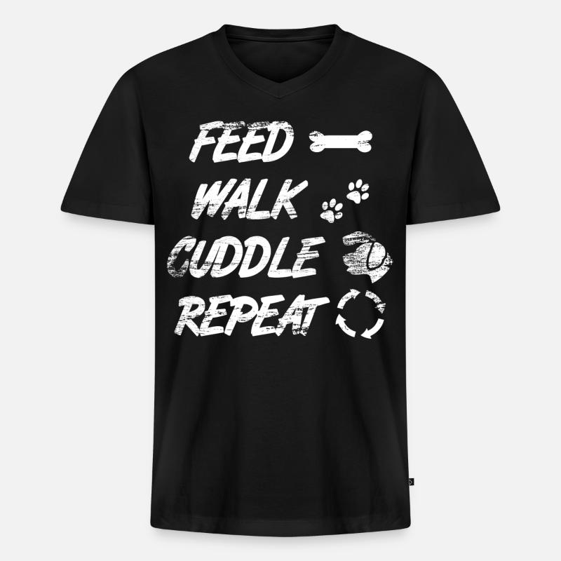 Feed Walk Cuddle Repeat - Männer Premium Bio T-Shirt mit V-Ausschnitt - Schwarz