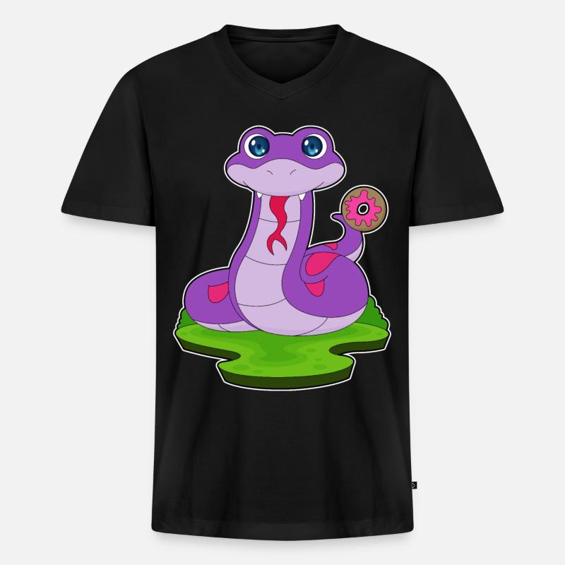 Schlange Donut - Männer Premium Bio T-Shirt mit V-Ausschnitt - Schwarz