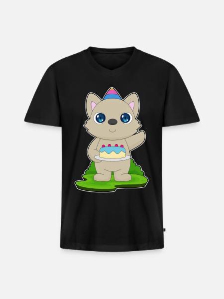 Cat Birthday Cake - Men's Premium Organic T-shirt with V-neck - black
