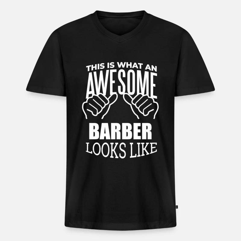 Barbier - Männer Premium Bio T-Shirt mit V-Ausschnitt - Schwarz