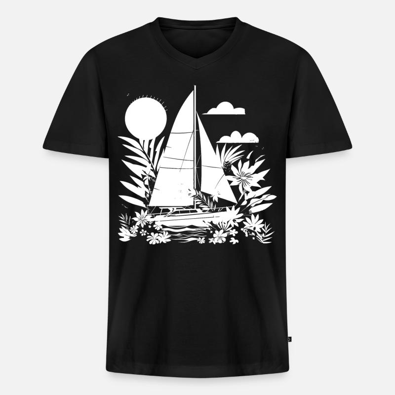 Segeln Comic Look - Männer Premium Bio T-Shirt mit V-Ausschnitt - Schwarz