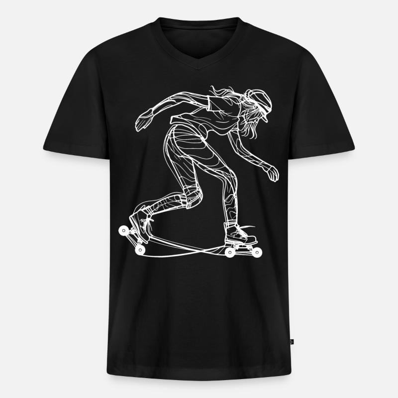 Rollschuh Mädchen - Männer Premium Bio T-Shirt mit V-Ausschnitt - Schwarz