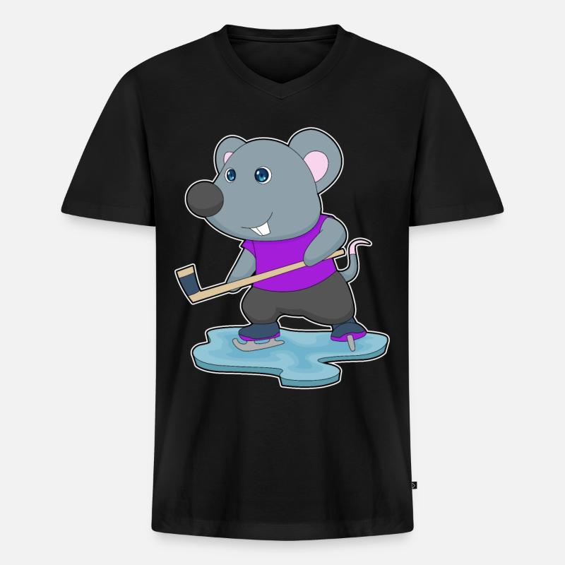 Maus Eishockey Eishockeyschläger - Männer Premium Bio T-Shirt mit V-Ausschnitt - Schwarz