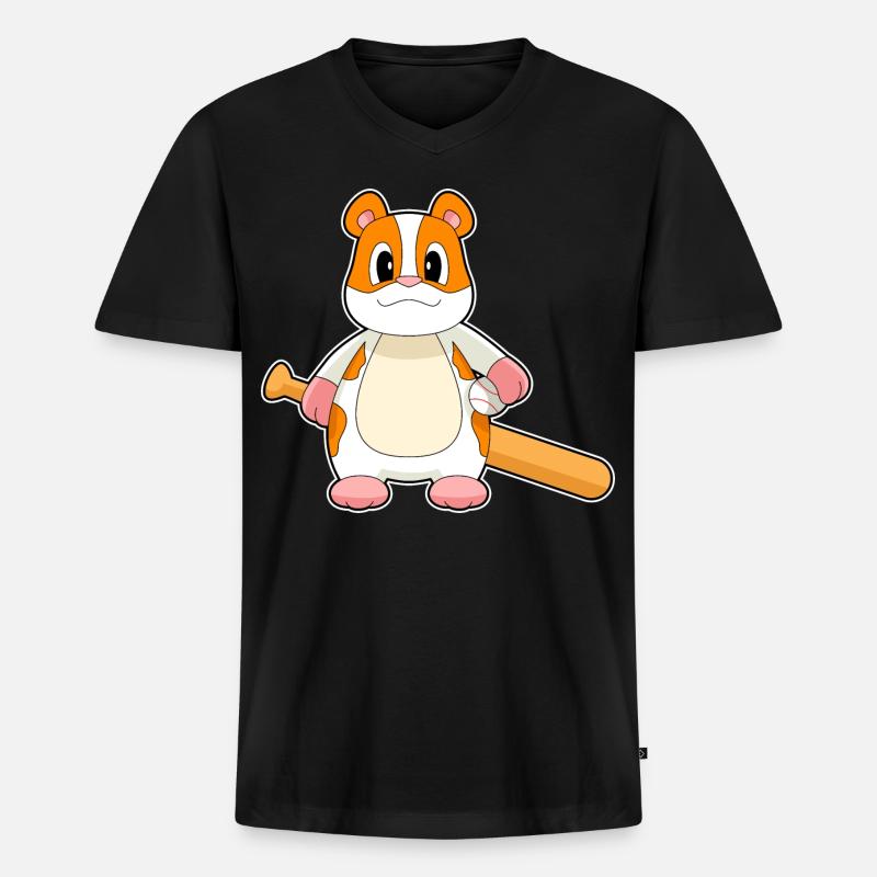 Hamster Baseball Baseballschläger - Männer Premium Bio T-Shirt mit V-Ausschnitt - Schwarz