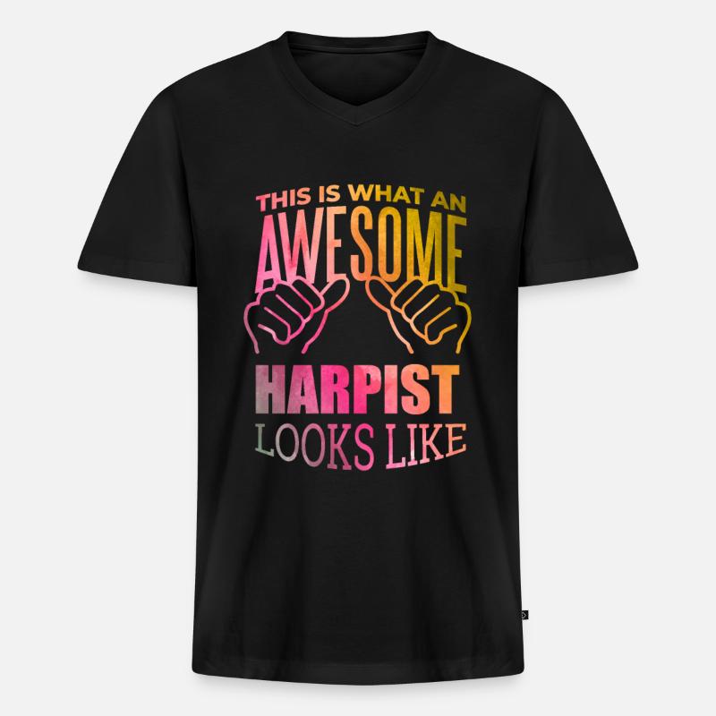 Harfe - Männer Premium Bio T-Shirt mit V-Ausschnitt - Schwarz