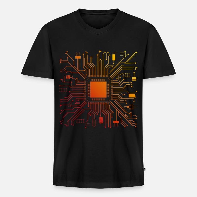 Tech Computer Motherboard Abstrakter Mikrochip - Männer Premium Bio T-Shirt mit V-Ausschnitt - Schwarz