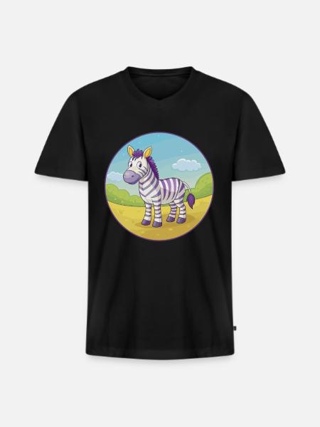 zebra, sød, kawaii, cartoon Clipart, dyr, kæledyr - Premium økologisk T-shirt med V-hals til mænd - sort