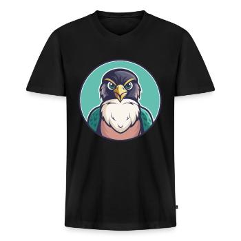 Falcon Kawaii Cartoon Character Animal Pet Face - Men's Premium Organic T-shirt with V-neck - black - Front - Nico (187cm)