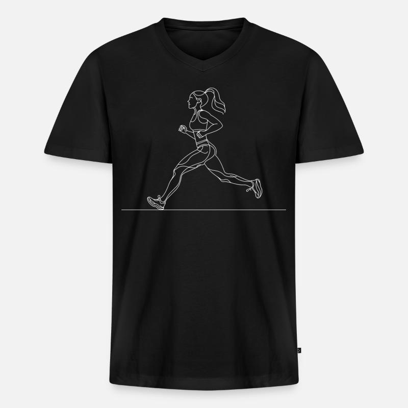 Läuferin Line Art - Männer Premium Bio T-Shirt mit V-Ausschnitt - Schwarz