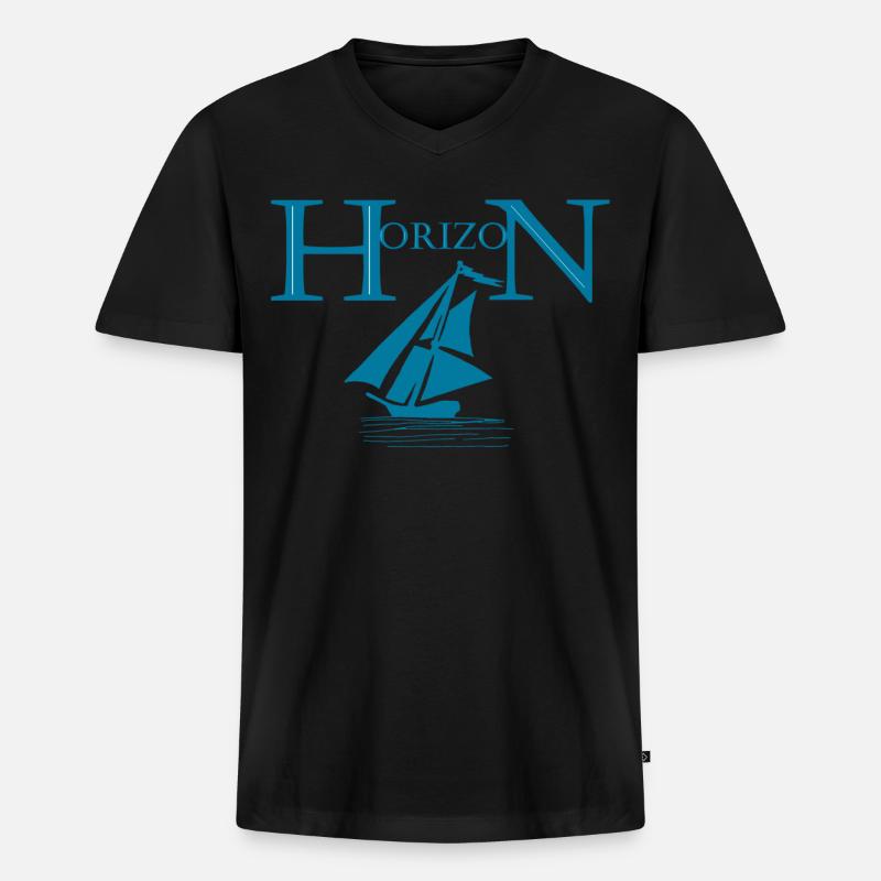 Boot und Horizont - Männer Premium Bio T-Shirt mit V-Ausschnitt - Schwarz