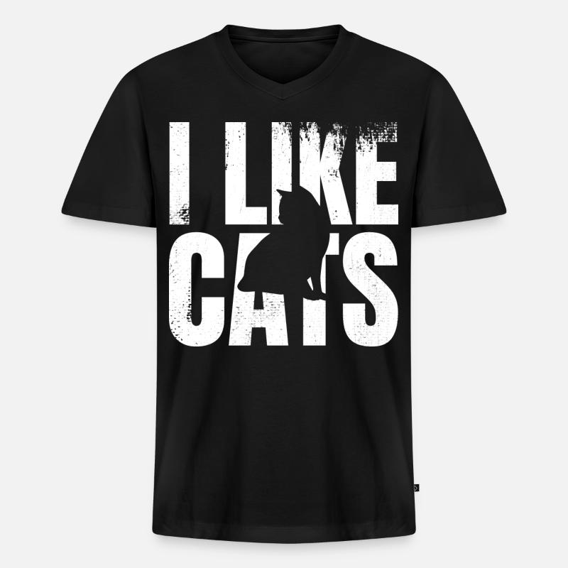 Ich mag Katzen - Männer Premium Bio T-Shirt mit V-Ausschnitt - Schwarz