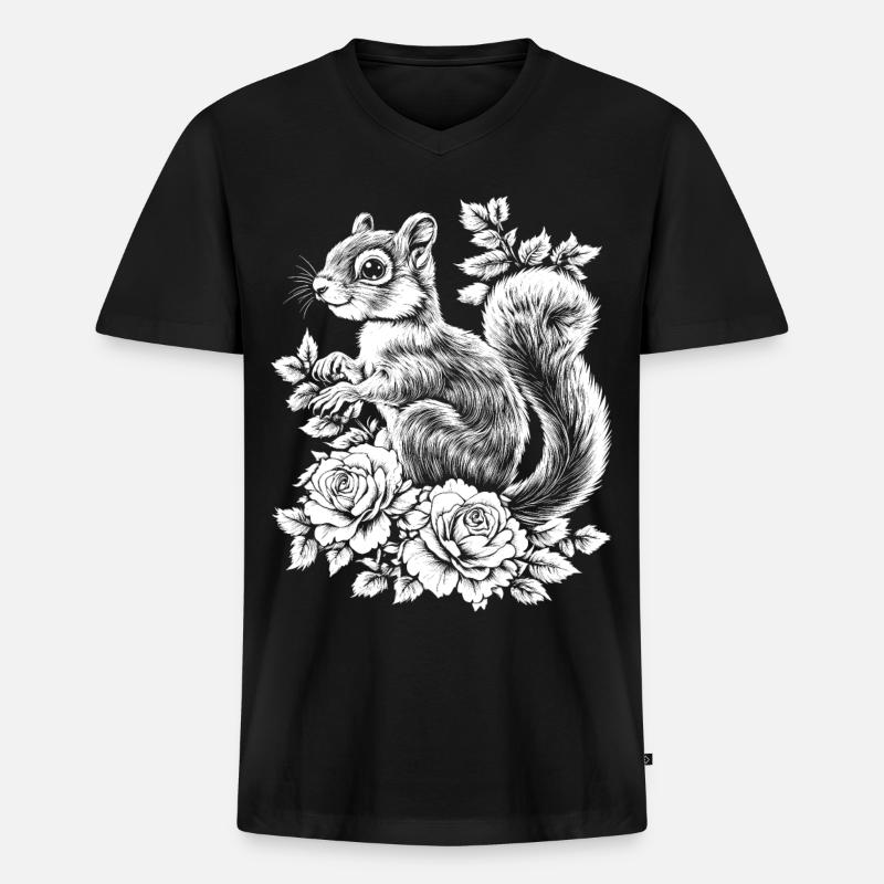 Hörnchen Rose Blumen Ästhetik Eichhörnchen - Männer Premium Bio T-Shirt mit V-Ausschnitt - Schwarz