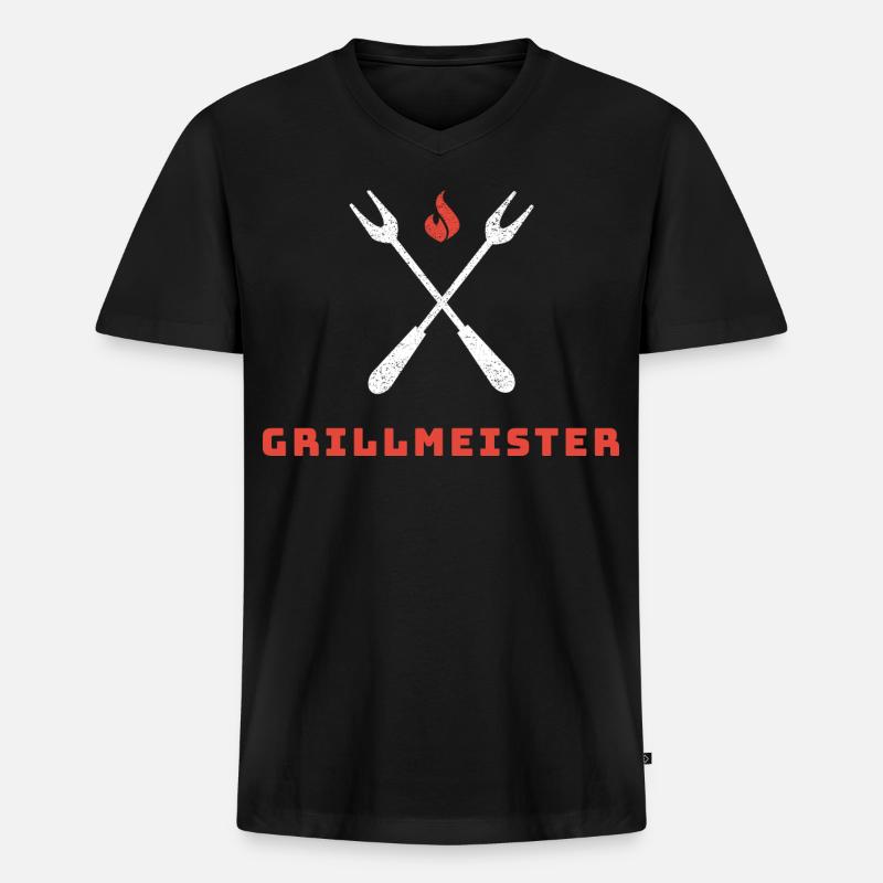 Grillmeister - Der Ultimative BBQ-Experte - Männer Premium Bio T-Shirt mit V-Ausschnitt - Schwarz