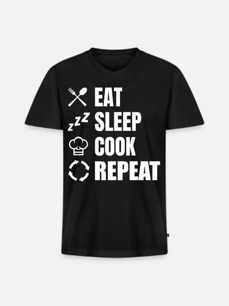 Eat Sleep Cook Repeat - Men's Premium Organic T-shirt with V-neck - black