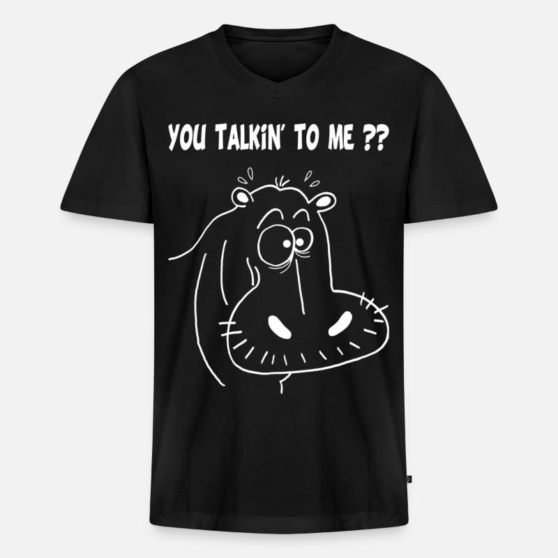 Weißes Nilpferd - Männer Premium Bio T-Shirt mit V-Ausschnitt - Schwarz