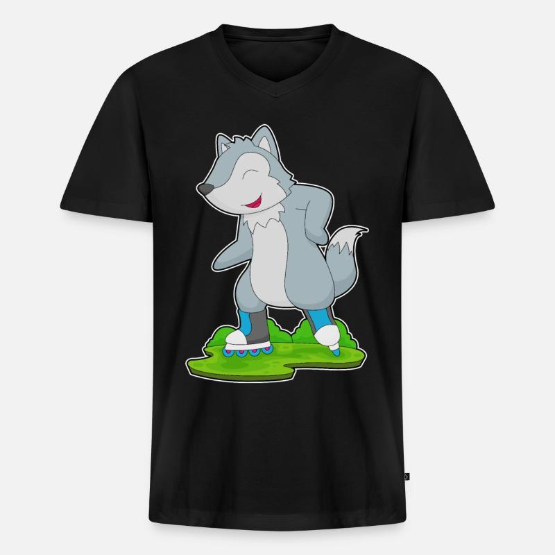 Wolf Inline skating Inline skates - Männer Premium Bio T-Shirt mit V-Ausschnitt - Schwarz