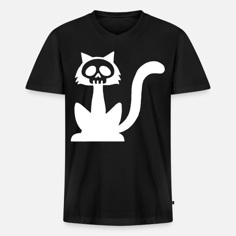 Weißer Katzenschädel - Männer Premium Bio T-Shirt mit V-Ausschnitt - Schwarz