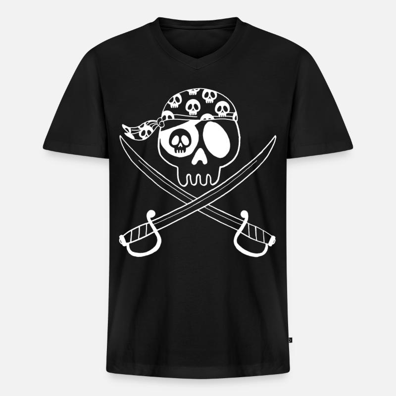 Piratenschädel (Weiß) - Männer Premium Bio T-Shirt mit V-Ausschnitt - Schwarz