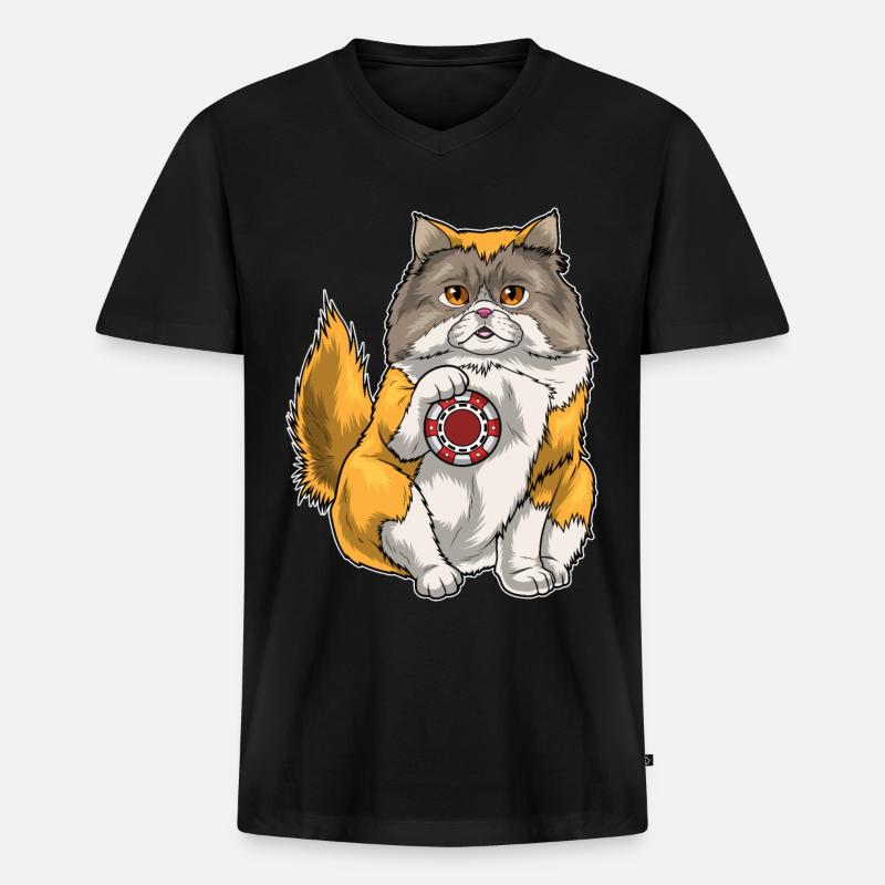 Persische Katze Poker Pokerchips - Männer Premium Bio T-Shirt mit V-Ausschnitt - Schwarz