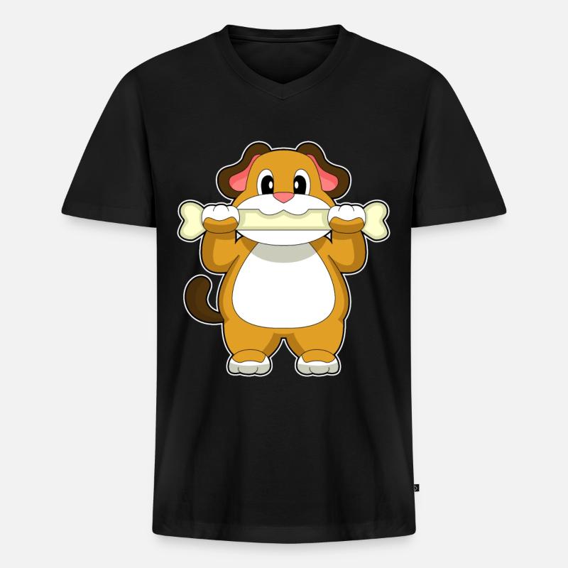 Hund Knochen - Männer Premium Bio T-Shirt mit V-Ausschnitt - Schwarz
