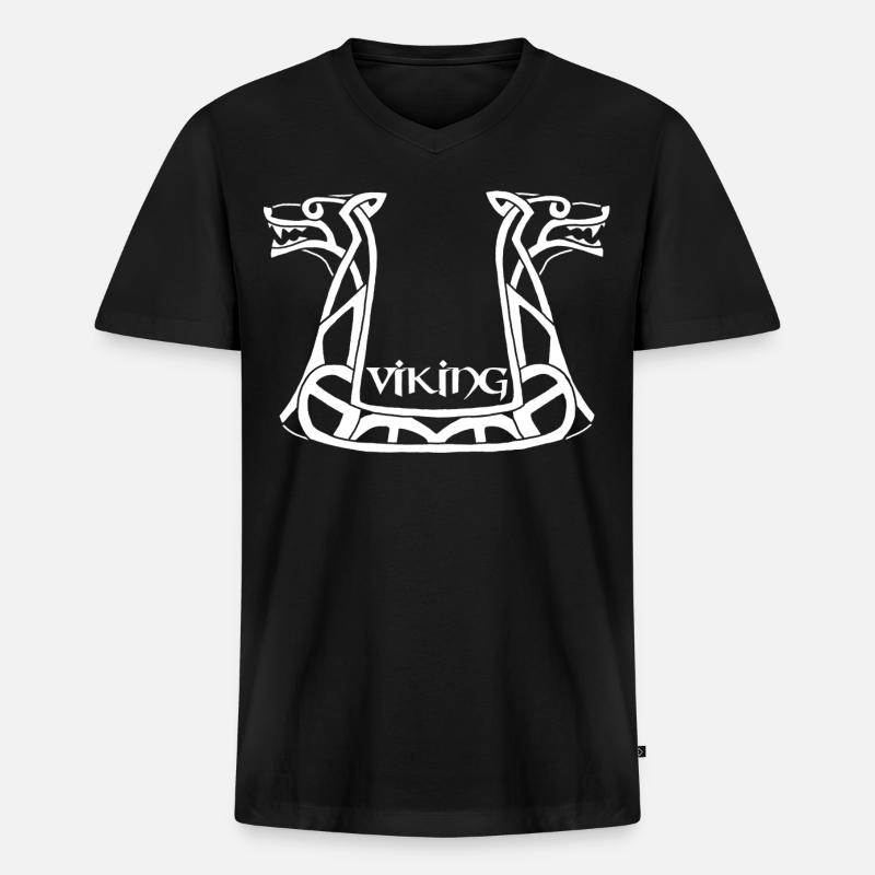 Weißer Wikinger-Drache - Männer Premium Bio T-Shirt mit V-Ausschnitt - Schwarz
