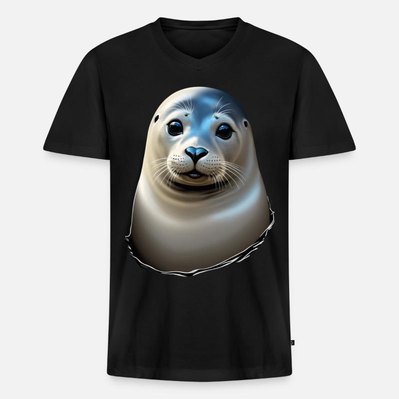 Schöne Robbe - Männer Premium Bio T-Shirt mit V-Ausschnitt - Schwarz