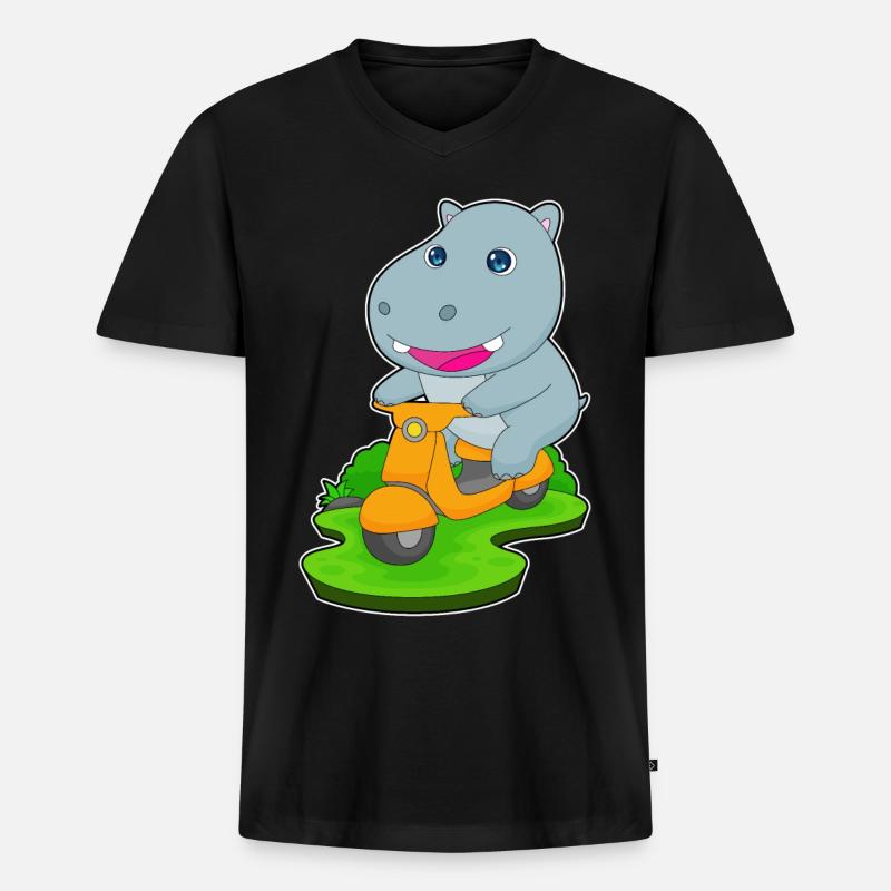 Nilpferd Motorroller - Männer Premium Bio T-Shirt mit V-Ausschnitt - Schwarz