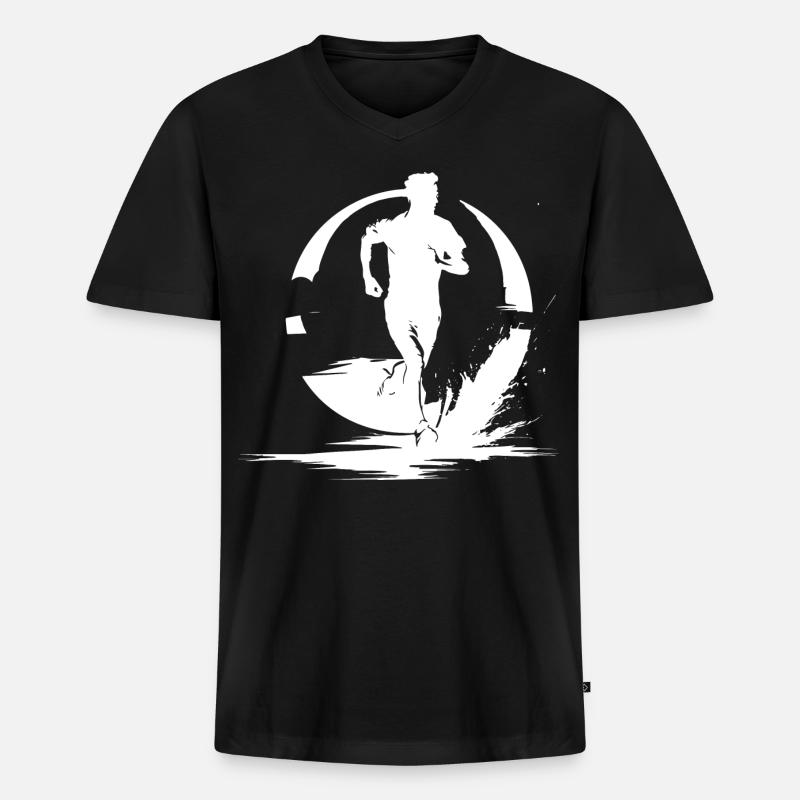Marathon Junge Zeichnung - Männer Premium Bio T-Shirt mit V-Ausschnitt - Schwarz