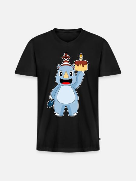 Gâteau d’anniversaire rhinocéros - T-shirt encolure en V Premium bio Homme - noir