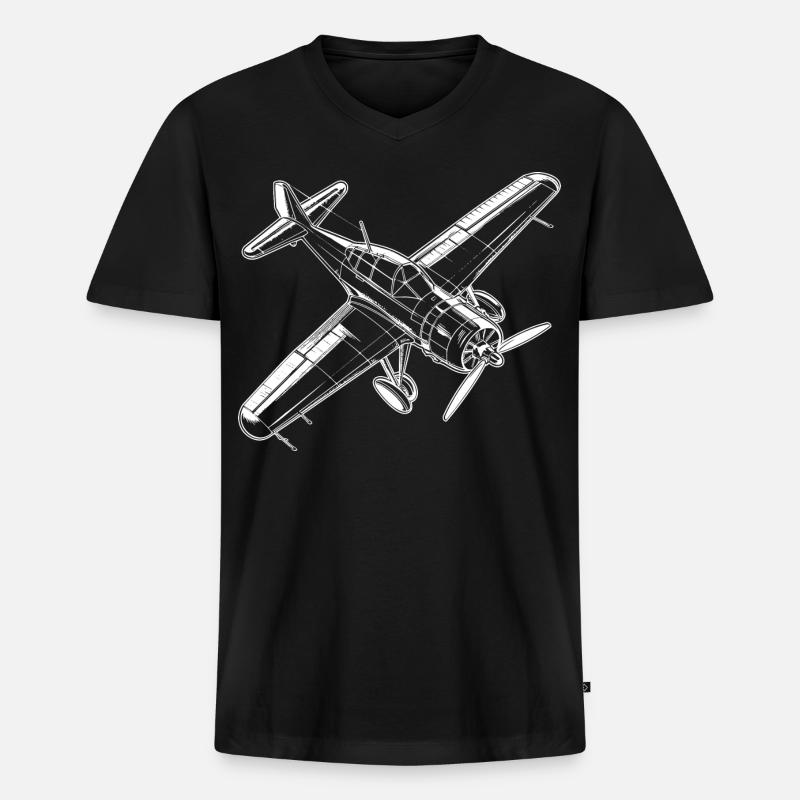 Propellerflugzeug - Männer Premium Bio T-Shirt mit V-Ausschnitt - Schwarz