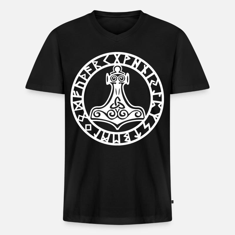 Weißer Wikingerhammer - Männer Premium Bio T-Shirt mit V-Ausschnitt - Schwarz