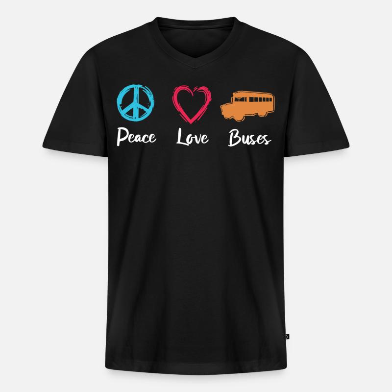 Peace Love Buses - Männer Premium Bio T-Shirt mit V-Ausschnitt - Schwarz