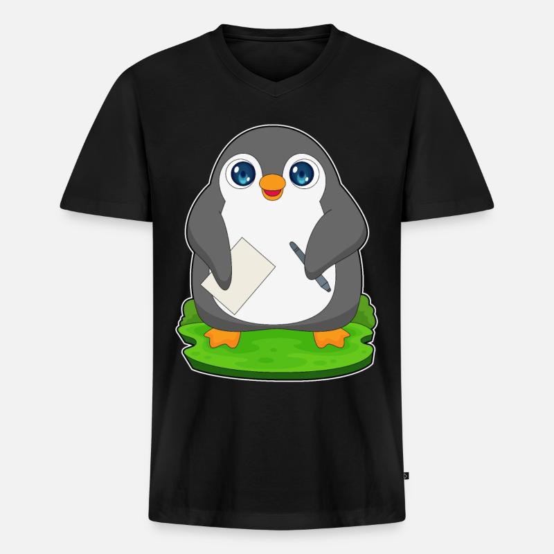 Pinguin Stift Papier - Männer Premium Bio T-Shirt mit V-Ausschnitt - Schwarz