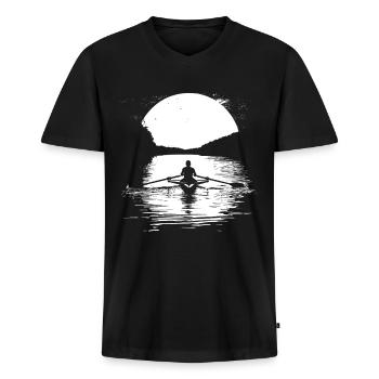 Graphismes d’aviron - T-shirt encolure en V Premium bio Homme - noir - Devant - Nico (187cm)