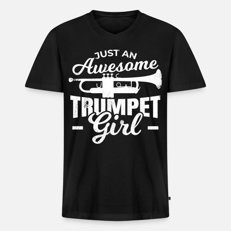 Trompeten Mädchen - Männer Premium Bio T-Shirt mit V-Ausschnitt - Schwarz