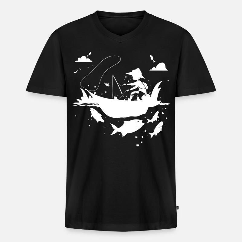 Angeln Comic Look - Männer Premium Bio T-Shirt mit V-Ausschnitt - Schwarz