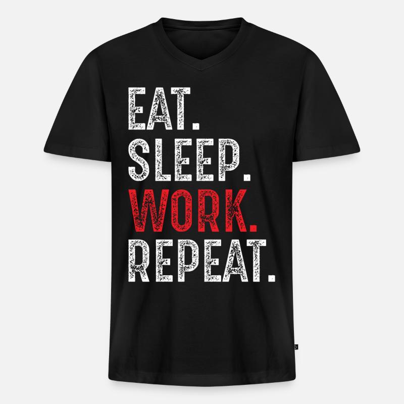 eat sleep work repeat - Männer Premium Bio T-Shirt mit V-Ausschnitt - Schwarz
