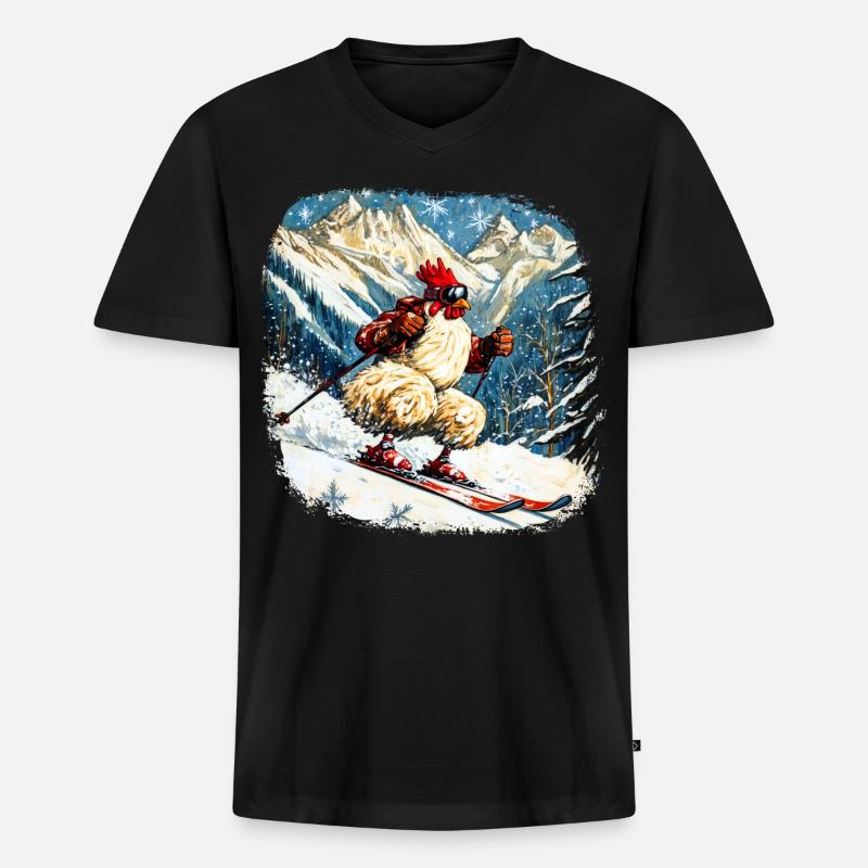 Ski Hühner - Männer Premium Bio T-Shirt mit V-Ausschnitt - Schwarz