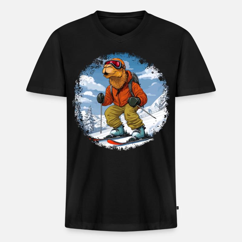 Kamel Skifahrer - Männer Premium Bio T-Shirt mit V-Ausschnitt - Schwarz