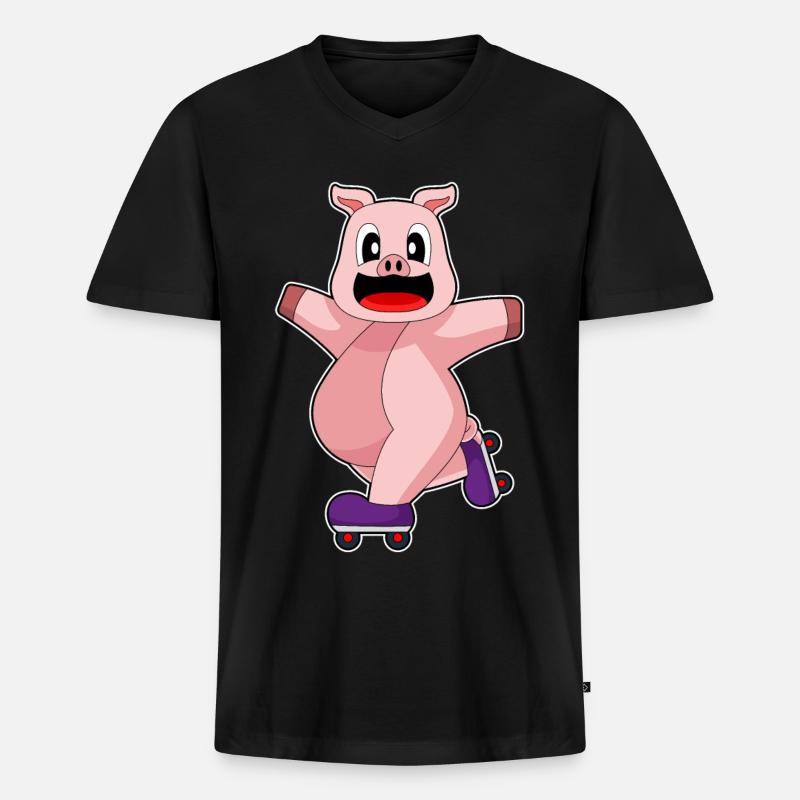 Schwein Inline skating Rollschuhe - Männer Premium Bio T-Shirt mit V-Ausschnitt - Schwarz
