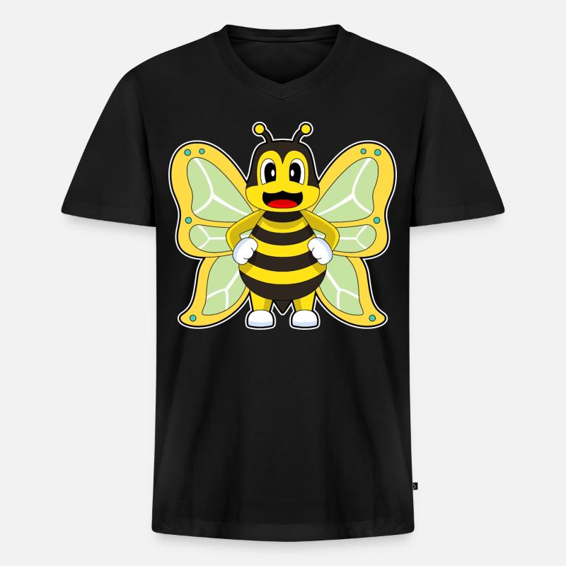 Schmetterling Biene - Männer Premium Bio T-Shirt mit V-Ausschnitt - Schwarz