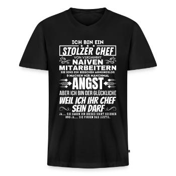 stolzer Chef von verdammt naiven Mitarbeitern - Männer Premium Bio T-Shirt mit V-Ausschnitt - Schwarz - Vorne - Nico (187cm)