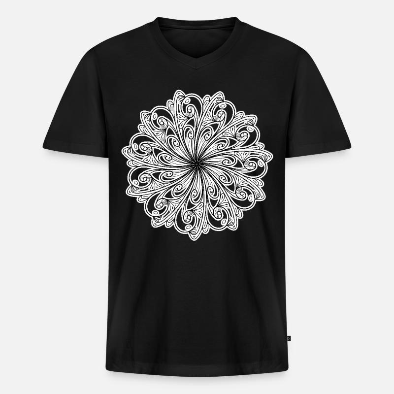 Schwarz-weißes Blumenmuster - Männer Premium Bio T-Shirt mit V-Ausschnitt - Schwarz
