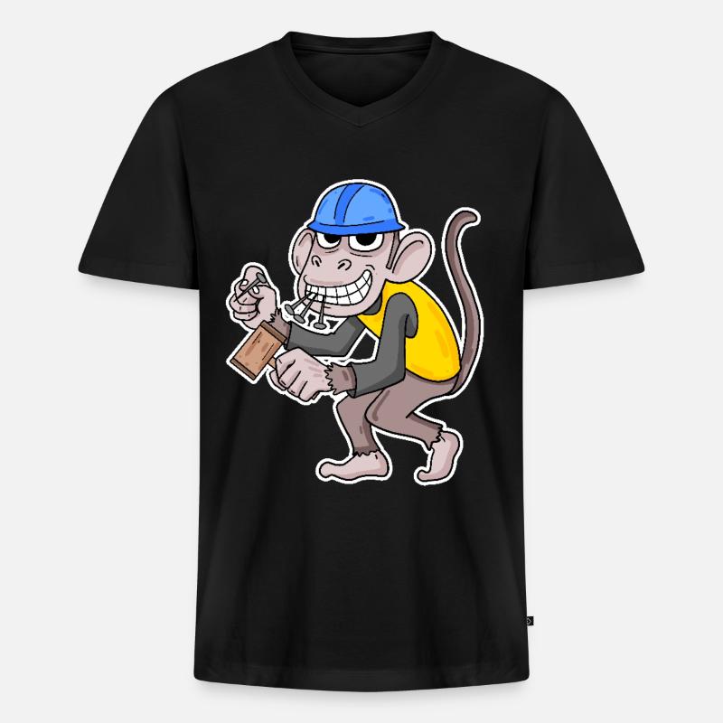 Baustelle Affe lustig Handwerker - Männer Premium Bio T-Shirt mit V-Ausschnitt - Schwarz