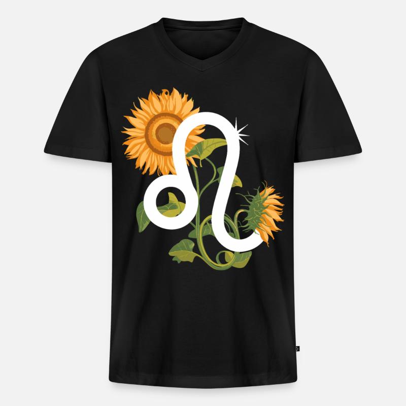 Löwe Sternzeichen - Sonnenblume Astrologie Geschenk - Männer Premium Bio T-Shirt mit V-Ausschnitt - Schwarz