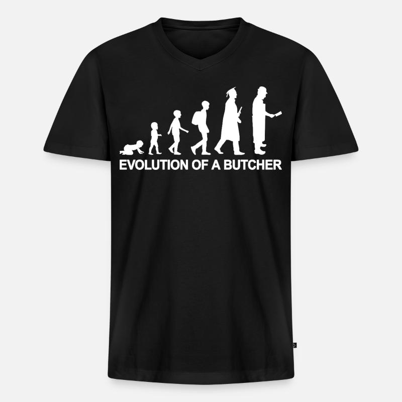 Metzger Evolution - Männer Premium Bio T-Shirt mit V-Ausschnitt - Schwarz