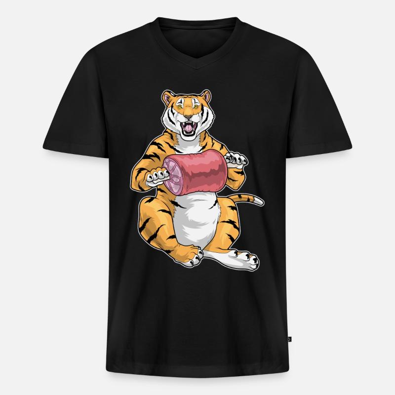 Tiger Fleisch - Männer Premium Bio T-Shirt mit V-Ausschnitt - Schwarz
